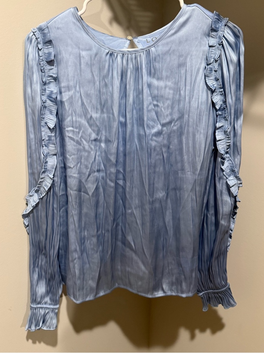 LOFT Pale Blue Ruffle-Trim Long Sleeve Blouse